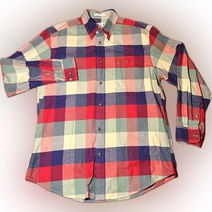 Orvis Multicolor Checkered Plaid Men's Soft Cotton Flannel Button Down Shirt L